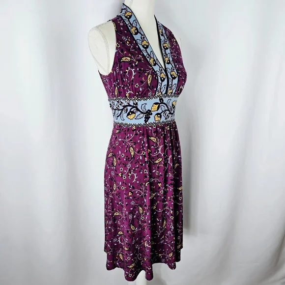 Wisp Ryenne Jersey Women's Purple Floral Print V-Neck Sleeveless Dress Size 2 - Picture 6 of 16